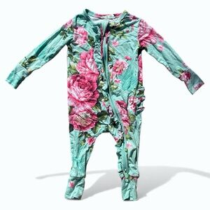 Posh Peanut Bamboo Floral Ruffle Zipper Onesie 3–6M Pink Green Baby Sleeper